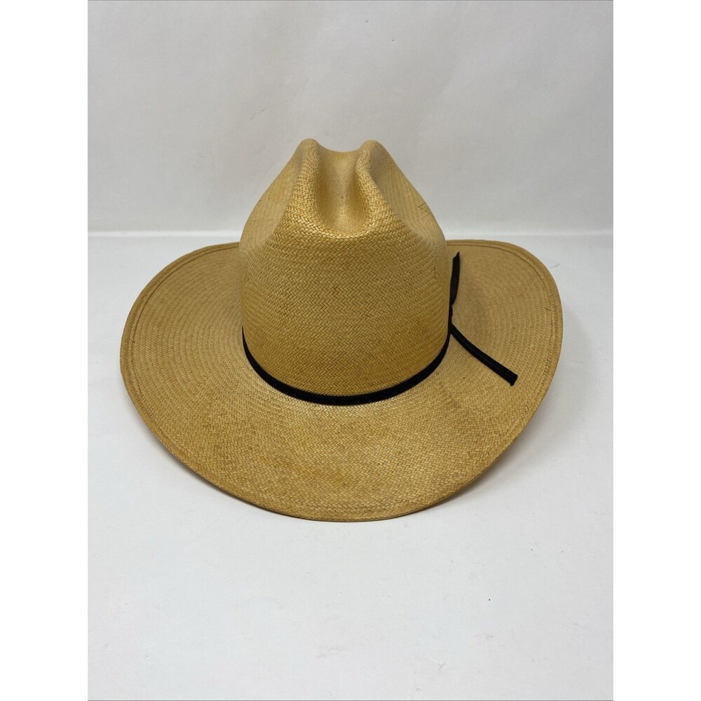 Resistol Shantung Straw Self Forming Cowboy Hat 7 1/8 Long Oval Black Band